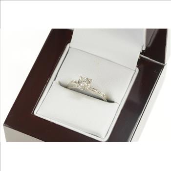 14K 0.20 Ctw Diamond Solitaire Classic Engagement White Gold Ring, Size 4.75