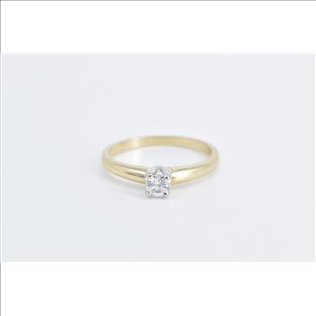 14K 0.21 Ct Diamond Solitaire Classic Engagement Yellow Gold Ring, Size 6.5