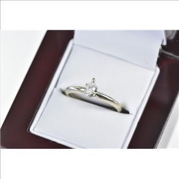 14K 0.21 Ct Marquise Diamond Solitaire Engagement White Gold Ring, Size 6.75
