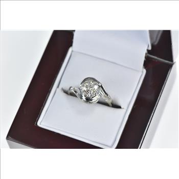 14K 0.21 Ct Round Diamond Cluster Bypass White Gold Ring, Size 6.5