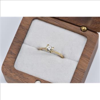 14K 0.22 Ct Diamond Solitaire Swirl Engagement Yellow Gold Ring, Size 4.75