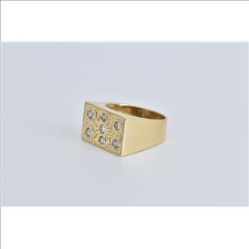 14K 0.25 Ctw Diamond Engraved Squared Statement Yellow Gold Ring, Size 5.25