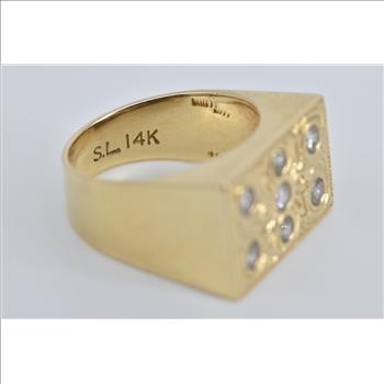 14K 0.25 Ctw Diamond Engraved Squared Statement Yellow Gold Ring, Size 5.25