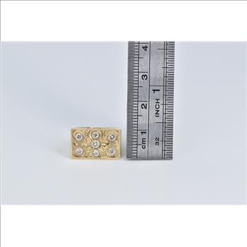 14K 0.25 Ctw Diamond Engraved Squared Statement Yellow Gold Ring, Size 5.25