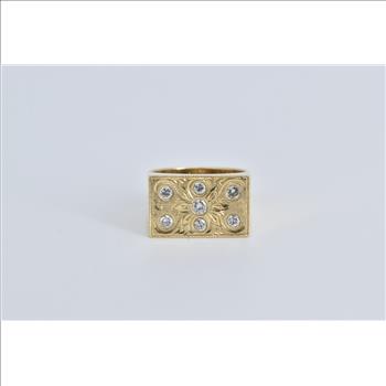 14K 0.25 Ctw Diamond Engraved Squared Statement Yellow Gold Ring, Size 5.25