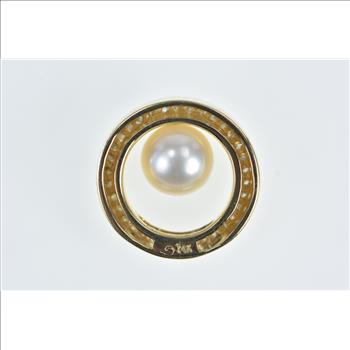 14K 0.25 Ctw Diamond Pearl Circle Round Yellow Gold Pendant