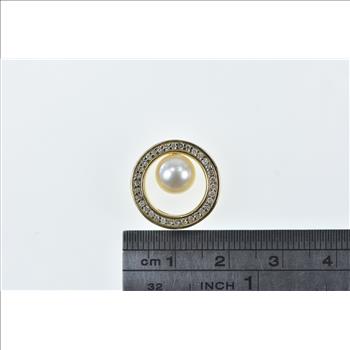 14K 0.25 Ctw Diamond Pearl Circle Round Yellow Gold Pendant