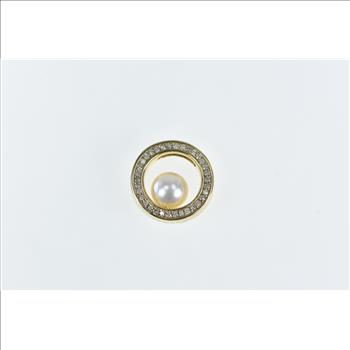 14K 0.25 Ctw Diamond Pearl Circle Round Yellow Gold Pendant