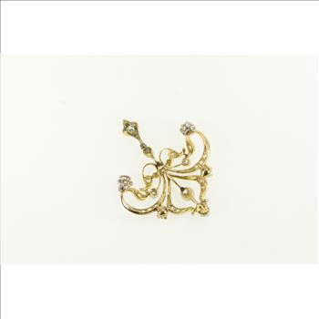 14K 0.25 Ctw Diamond Victorian Ornate Scroll White Gold Pendant