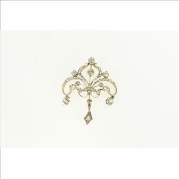14K 0.25 Ctw Diamond Victorian Ornate Scroll White Gold Pendant