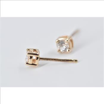 14K 0.25 Ctw Natural Diamond Solitaire Stud Yellow Gold Earrings