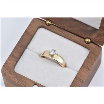 14K 0.26 Ct Natural Diamond Vintage Engagement Yellow Gold Ring, Size 6