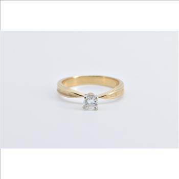 14K 0.27 Ct Diamond Solitaire Vintage Engagement Yellow Gold Ring, Size 6.5