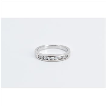 14K 0.27 Ctw Diamond Classic Wedding Band White Gold Ring, Size 5.75