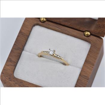 14K 0.28 Ctw Diamond Classic Engagement Yellow Gold Ring, Size 7.75