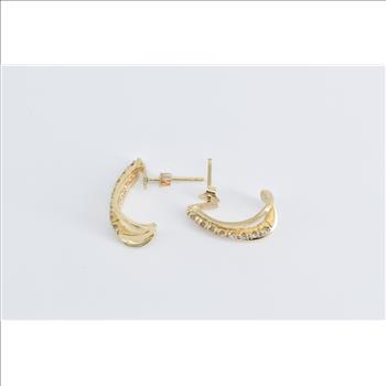 14K 0.29 Ctw Diamond Curved Vintage Hoop Yellow Gold Earrings