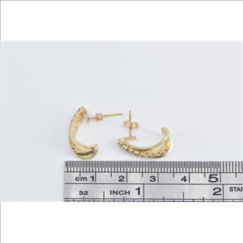 14K 0.29 Ctw Diamond Curved Vintage Hoop Yellow Gold Earrings