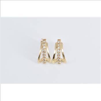 14K 0.29 Ctw Diamond Curved Vintage Hoop Yellow Gold Earrings