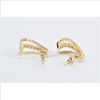 14K 0.29 Ctw Diamond Curved Vintage Hoop Yellow Gold Earrings