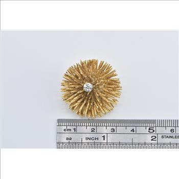 14K 0.30 Ct Diamond Solitaire Sea Urchin Pom Ball Yellow Gold Pin/Brooch