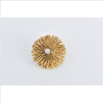 14K 0.30 Ct Diamond Solitaire Sea Urchin Pom Ball Yellow Gold Pin/Brooch