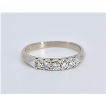 14K 0.30 Ctw Classic Diamond Wedding Band White Gold Ring, Size 6.25