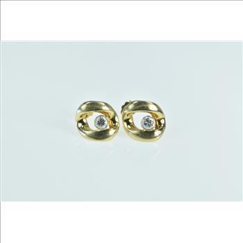14K 0.30 Ctw Diamond Curb Chain Link Stud Yellow Gold Earrings
