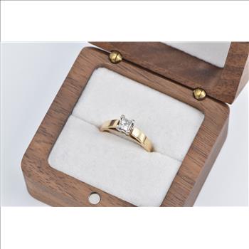 14K 0.32 Ct Princess Diamond Solitaire Engagement Yellow Gold Ring, Size 4.75