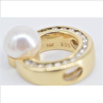 14K 0.32 Ctw Diamond Pearl Vintage Circle Round Yellow Gold Pendant