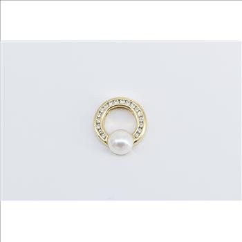 14K 0.32 Ctw Diamond Pearl Vintage Circle Round Yellow Gold Pendant