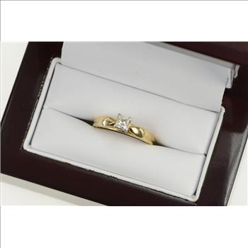 14K 0.35 Ct Princess Cut Diamond Engagement Yellow Gold Ring, Size 6.75
