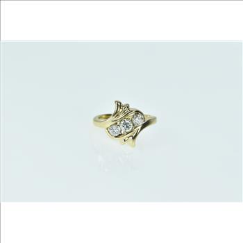 14K 0.37 Ctw Diamond Three Stone Bypass Yellow Gold Ring, Size 3.5
