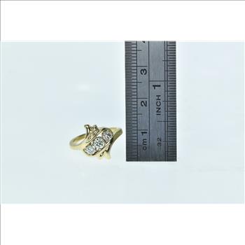 14K 0.37 Ctw Diamond Three Stone Bypass Yellow Gold Ring, Size 3.5
