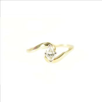 14K 0.38 Ct Marquise Diamond Solitaire Engagement Yellow Gold Ring, Size 6.25