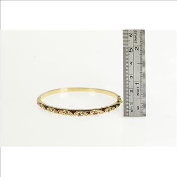 14K 0.38 Ctw Diamond Enamel Ornate Bangle Yellow Gold Bracelet 6.5