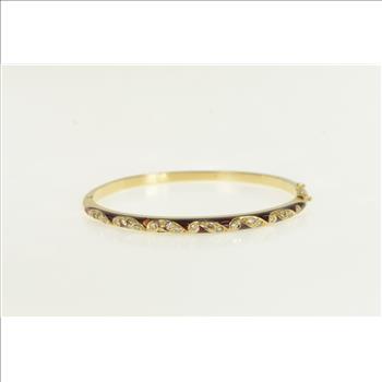 14K 0.38 Ctw Diamond Enamel Ornate Bangle Yellow Gold Bracelet 6.5