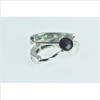14K 0.40 Ctw Diamond Emerald Screw Back Hoop Yellow Gold Earrings