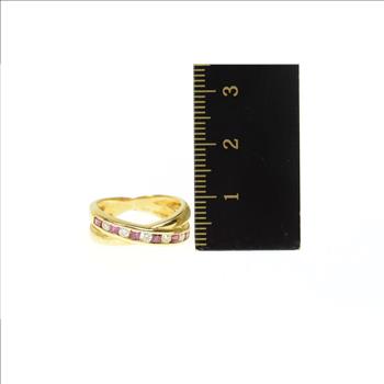 14K 0.40 Ctw Diamond Tourmaline X Band Yellow Gold Ring, Size 4.75