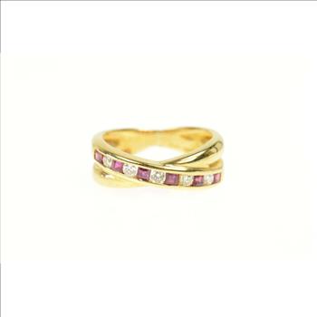 14K 0.40 Ctw Diamond Tourmaline X Band Yellow Gold Ring, Size 4.75