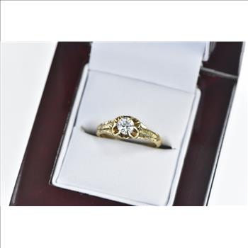 14K 0.41 Ct Old Euro Cut Diamond Engagement Yellow Gold Ring, Size 5.25