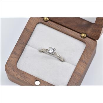 14K 0.42 Ct Natrual Diamond Solitaire Engagement White Gold Ring, Size 6.25