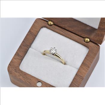 14K 0.42 Ct Natural Round Diamond Engagement Yellow Gold Ring, Size 6.25