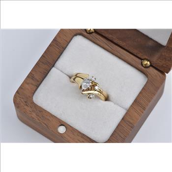 14K 0.45 Ctw Pear Natural Diamond Bridal Set Yellow Gold Ring, Size 5.5