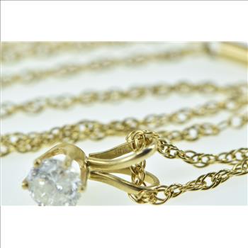 14K 0.46 Ct Diamond Round Solitaire Classic Pendant Yellow Gold Necklace 16.75
