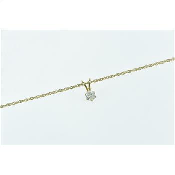 14K 0.46 Ct Diamond Round Solitaire Classic Yellow Gold Pendant 16.75
