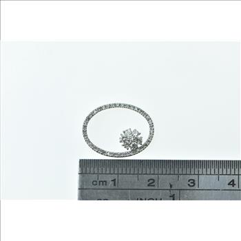 14K 0.46 Ctw Diamond Oval Flower Cluster Floral White Gold Pendant