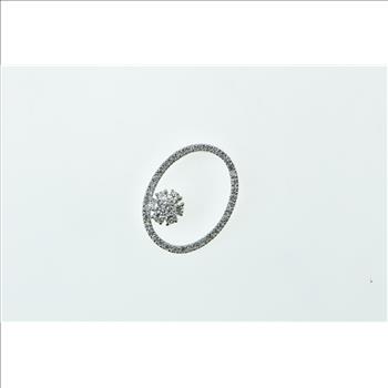14K 0.46 Ctw Diamond Oval Flower Cluster Floral White Gold Pendant