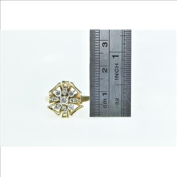14K 0.46 Ctw Diamond Vintage Flower Cluster Yellow Gold Ring, Size 3.75