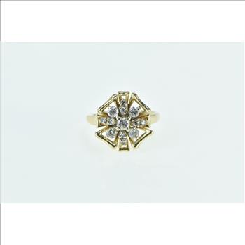 14K 0.46 Ctw Diamond Vintage Flower Cluster Yellow Gold Ring, Size 3.75