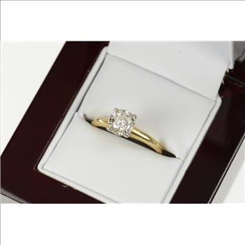 14K 0.48 Ct G/VS1 1940's Diamond Engagement Yellow Gold Ring, Size 7